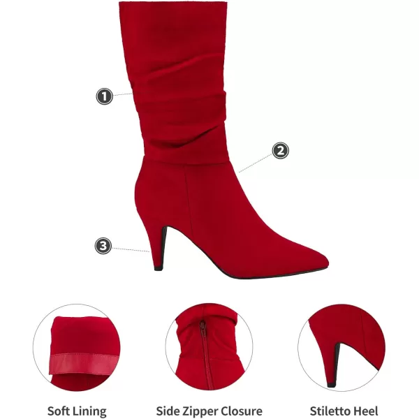 imageDREAM PAIRS Womens High Heel Mid Calf BootsRedK