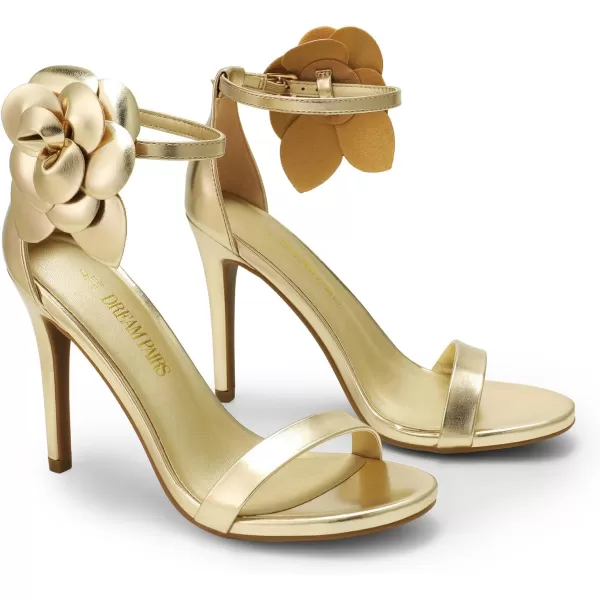 imageDREAM PAIRS Womens High Heels Flower Ankle Strap Stilettos Round Open Toe Dressy Sexy SandalsGoldpu
