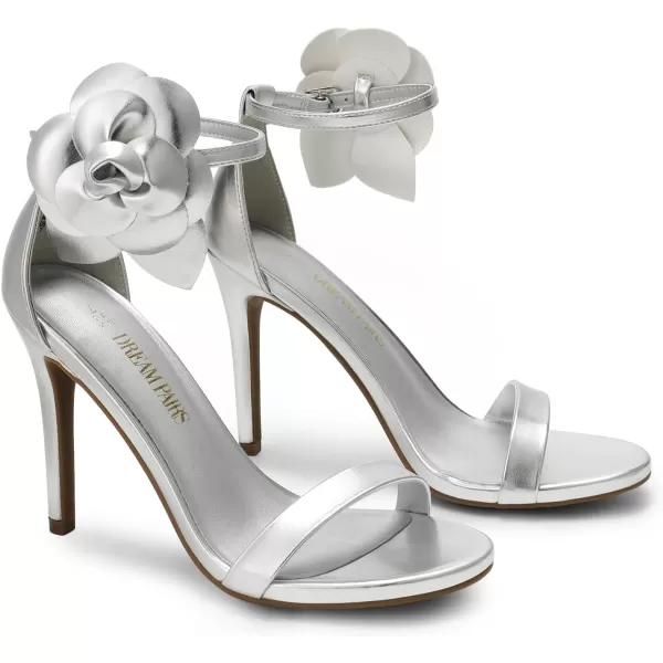 imageDREAM PAIRS Womens High Heels Flower Ankle Strap Stilettos Round Open Toe Dressy Sexy SandalsSilverpu