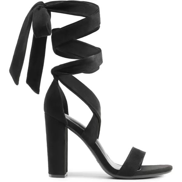 imageDREAM PAIRS Womens High Heels Lace Up Chunky Block Heels Strappy Sexy Open Toe Heels Pumps SandalsBlacksuede