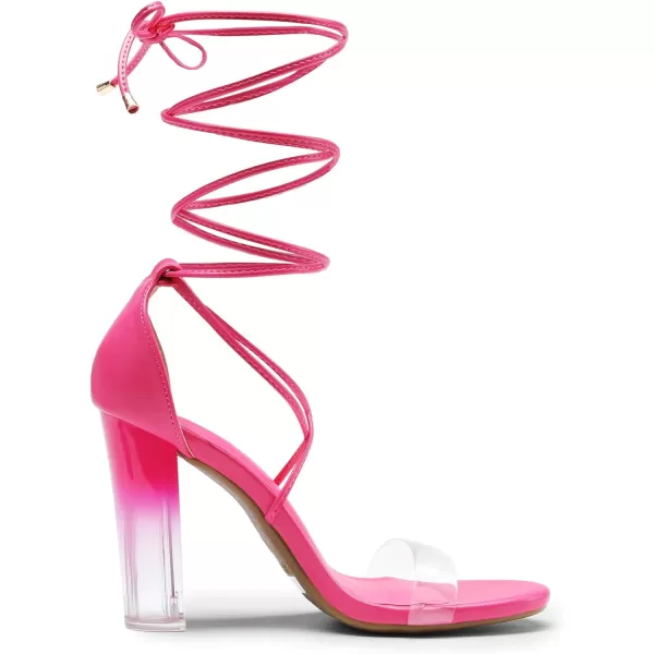 imageDREAM PAIRS Womens High Heels Lace Up Chunky Block Heels Strappy Sexy Open Toe Heels Pumps SandalsHot Pinkpu