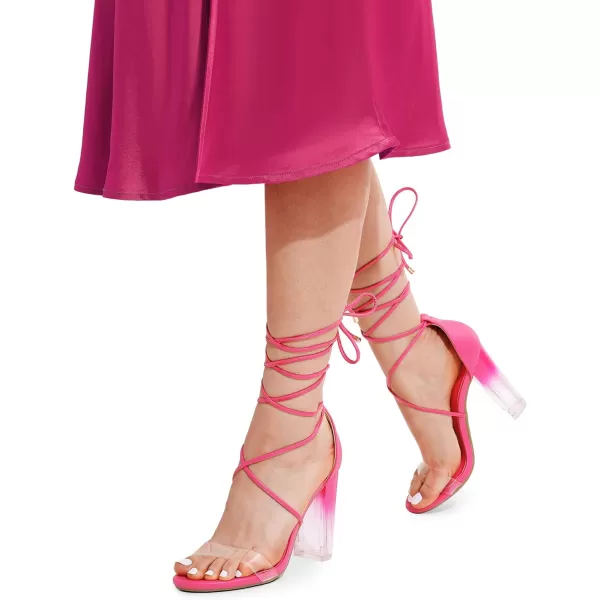 imageDREAM PAIRS Womens High Heels Lace Up Chunky Block Heels Strappy Sexy Open Toe Heels Pumps SandalsHot Pinkpu