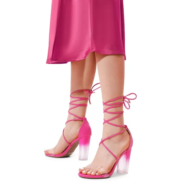 imageDREAM PAIRS Womens High Heels Lace Up Chunky Block Heels Strappy Sexy Open Toe Heels Pumps SandalsHot Pinkpu