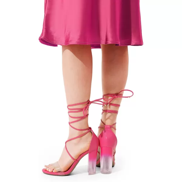 imageDREAM PAIRS Womens High Heels Lace Up Chunky Block Heels Strappy Sexy Open Toe Heels Pumps SandalsHot Pinkpu