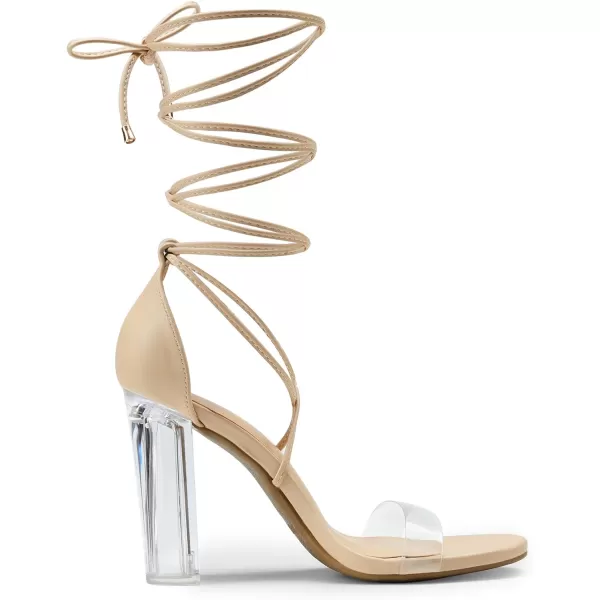 imageDREAM PAIRS Womens High Heels Lace Up Chunky Block Heels Strappy Sexy Open Toe Heels Pumps SandalsNudepu