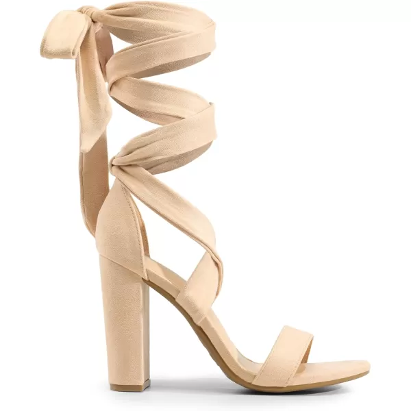 imageDREAM PAIRS Womens High Heels Lace Up Chunky Block Heels Strappy Sexy Open Toe Heels Pumps SandalsNudesuede