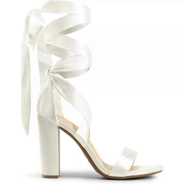 imageDREAM PAIRS Womens High Heels Lace Up Chunky Block Heels Strappy Sexy Open Toe Heels Pumps SandalsWhitesatin
