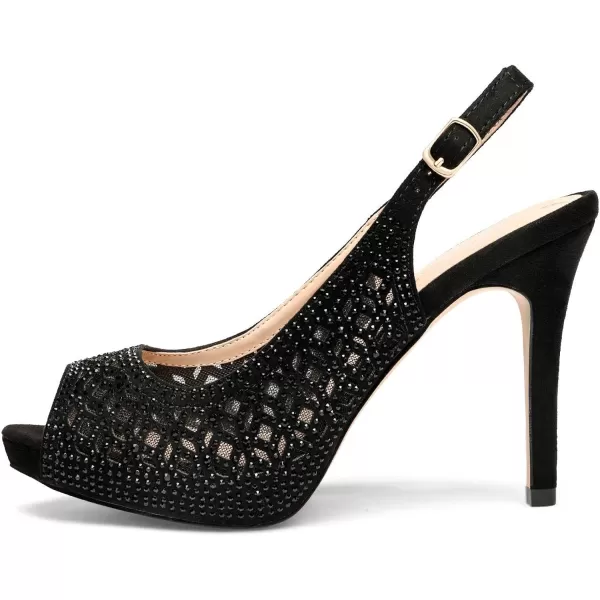 imageDREAM PAIRS Womens High Heels Platform Dress Rhinestones Peep Toe Pumps ShoesBlackSuede