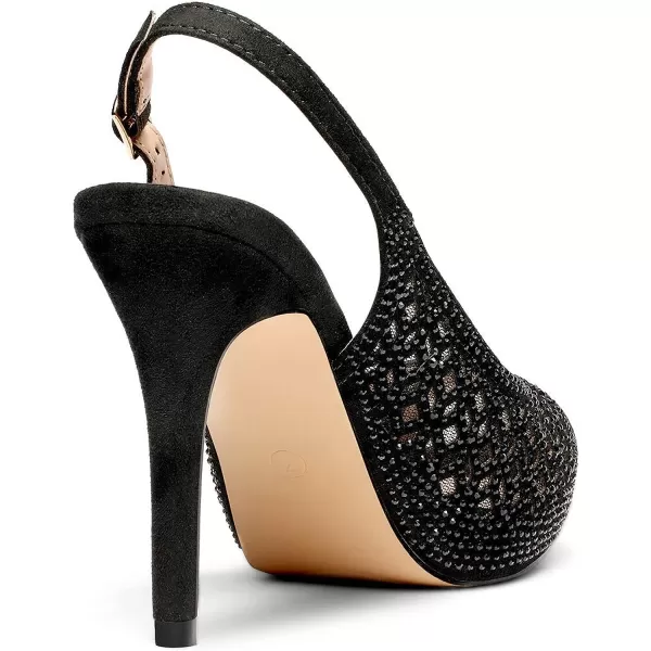 imageDREAM PAIRS Womens High Heels Platform Dress Rhinestones Peep Toe Pumps ShoesBlackSuede
