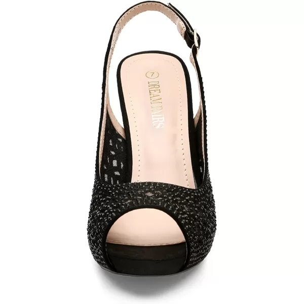 imageDREAM PAIRS Womens High Heels Platform Dress Rhinestones Peep Toe Pumps ShoesBlackSuede