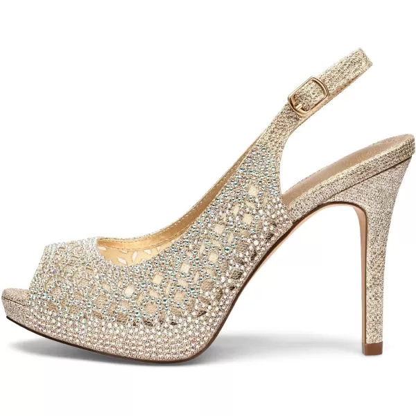 imageDREAM PAIRS Womens High Heels Platform Dress Rhinestones Peep Toe Pumps ShoesGoldGlitter