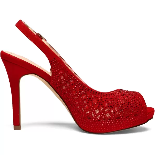imageDREAM PAIRS Womens High Heels Platform Dress Rhinestones Peep Toe Pumps ShoesRedSuede