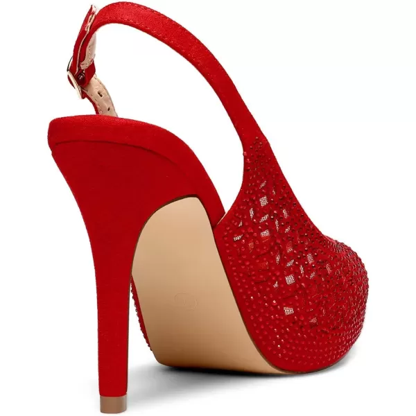 imageDREAM PAIRS Womens High Heels Platform Dress Rhinestones Peep Toe Pumps ShoesRedSuede