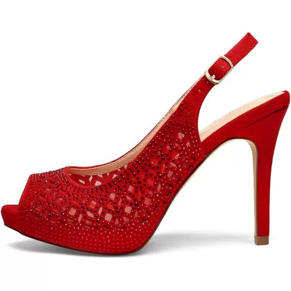 imageDREAM PAIRS Womens High Heels Platform Dress Rhinestones Peep Toe Pumps ShoesRedSuede