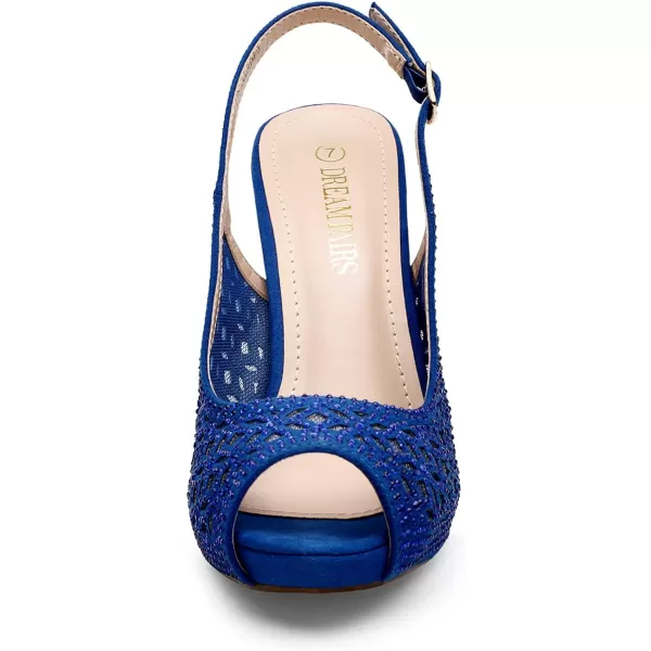imageDREAM PAIRS Womens High Heels Platform Dress Rhinestones Peep Toe Pumps ShoesRoyalBlueSuede