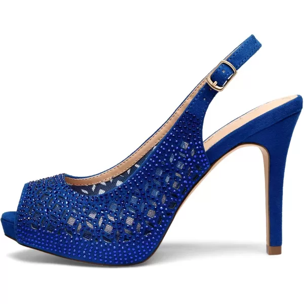 imageDREAM PAIRS Womens High Heels Platform Dress Rhinestones Peep Toe Pumps ShoesRoyalBlueSuede