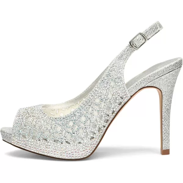 imageDREAM PAIRS Womens High Heels Platform Dress Rhinestones Peep Toe Pumps ShoesSilverGlitter
