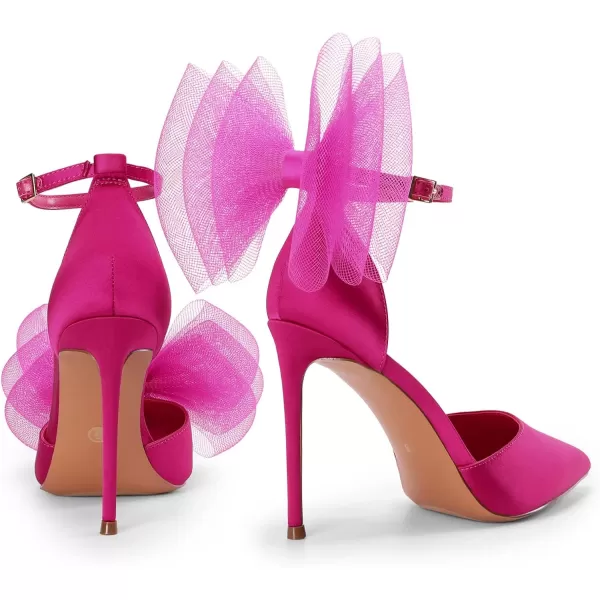 imageDREAM PAIRS Womens High Heels Strappy Closed Toe Stiletto Pointed Toe Mesh Bows Ankle Strap DOrsay Sexy Dress Wedding Party Pumps ShoesHot Pink