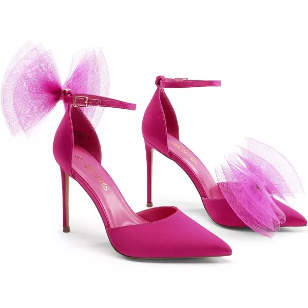 imageDREAM PAIRS Womens High Heels Strappy Closed Toe Stiletto Pointed Toe Mesh Bows Ankle Strap DOrsay Sexy Dress Wedding Party Pumps ShoesHot Pink