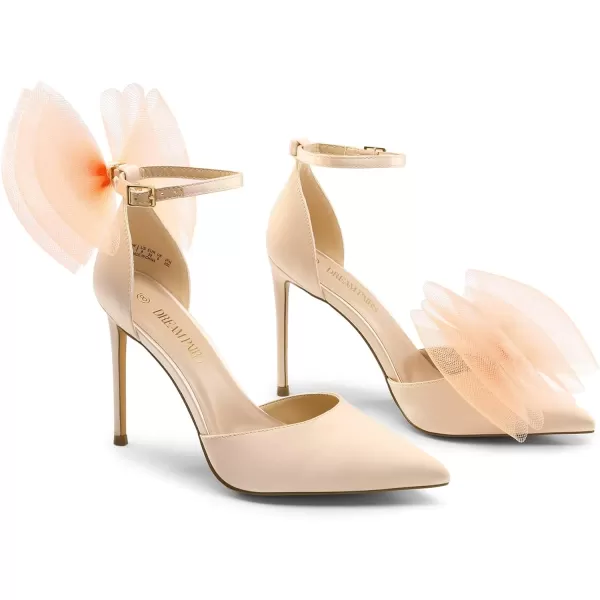 imageDREAM PAIRS Womens High Heels Strappy Closed Toe Stiletto Pointed Toe Mesh Bows Ankle Strap DOrsay Sexy Dress Wedding Party Pumps ShoesNude