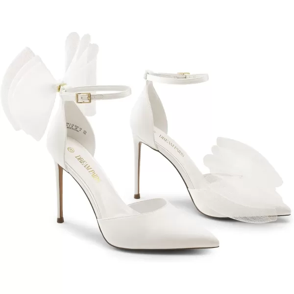 imageDREAM PAIRS Womens High Heels Strappy Closed Toe Stiletto Pointed Toe Mesh Bows Ankle Strap DOrsay Sexy Dress Wedding Party Pumps ShoesWhite