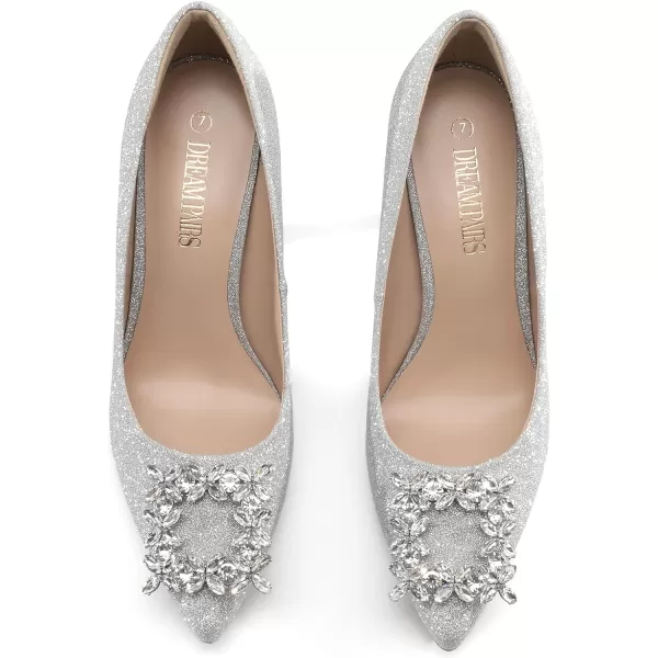 imageDREAM PAIRS Womens High Heels Wedding Rhinestone Pumps Closed Toe Stiletto Sparkly Sexy Pointed Toe Bridal Dress ShoesSilverRhinestone