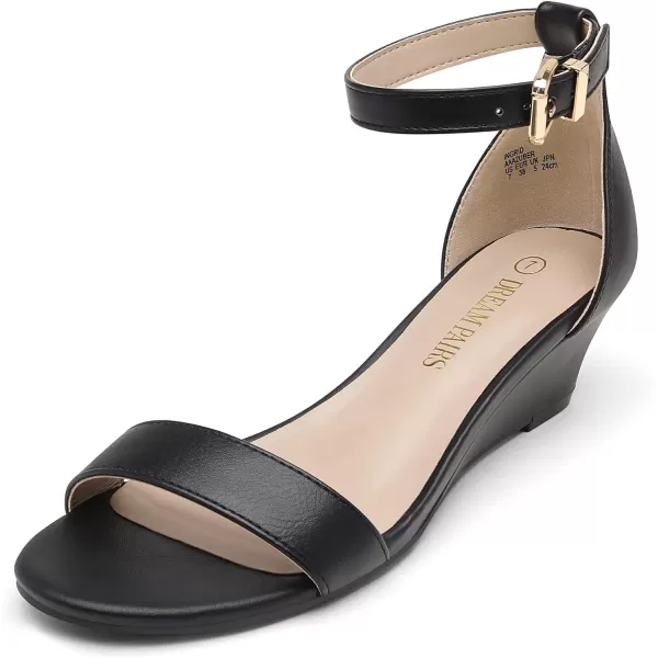 imageDREAM PAIRS Womens Ingrid Ankle Strap Low Wedge SandalBlack Pu