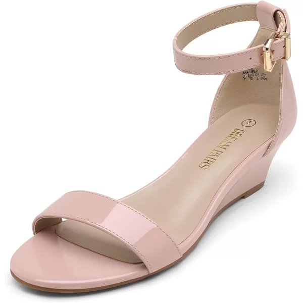 imageDREAM PAIRS Womens Ingrid Ankle Strap Low Wedge SandalBlush Pat