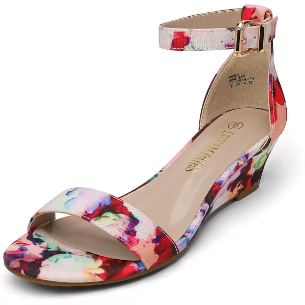 imageDREAM PAIRS Womens Ingrid Ankle Strap Low Wedge SandalFloral