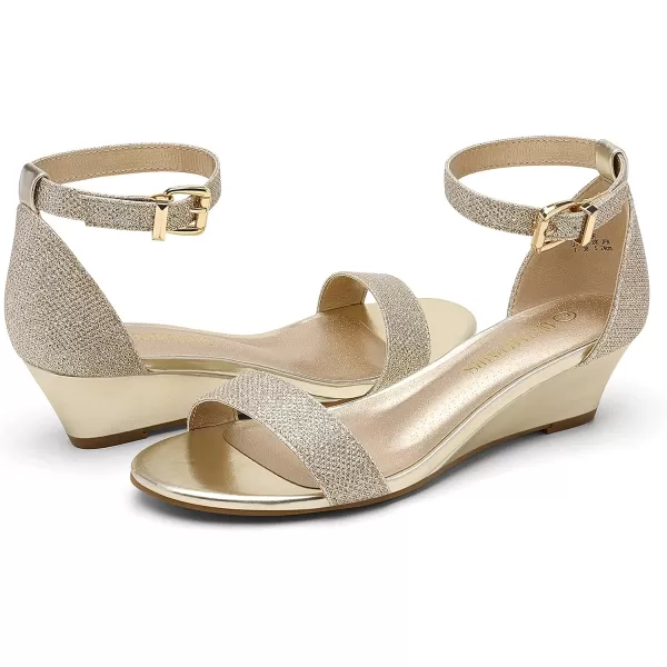 imageDREAM PAIRS Womens Ingrid Ankle Strap Low Wedge SandalGold Plaid