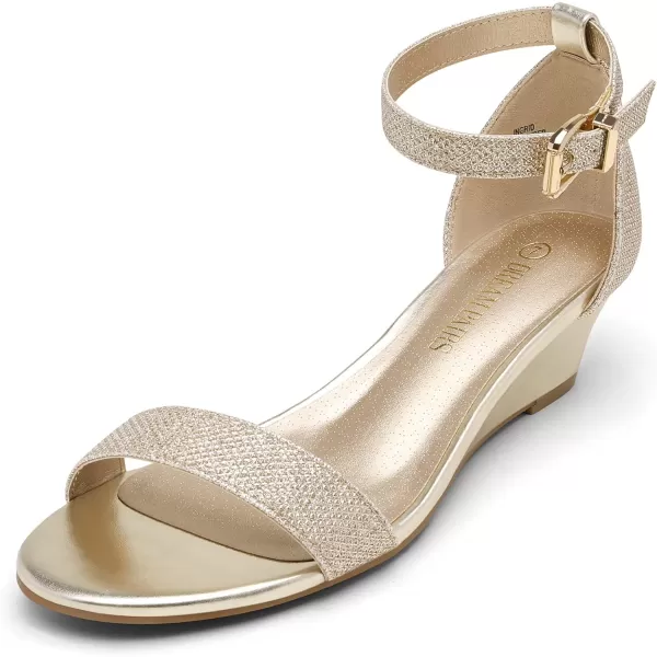 imageDREAM PAIRS Womens Ingrid Ankle Strap Low Wedge SandalGold Plaid
