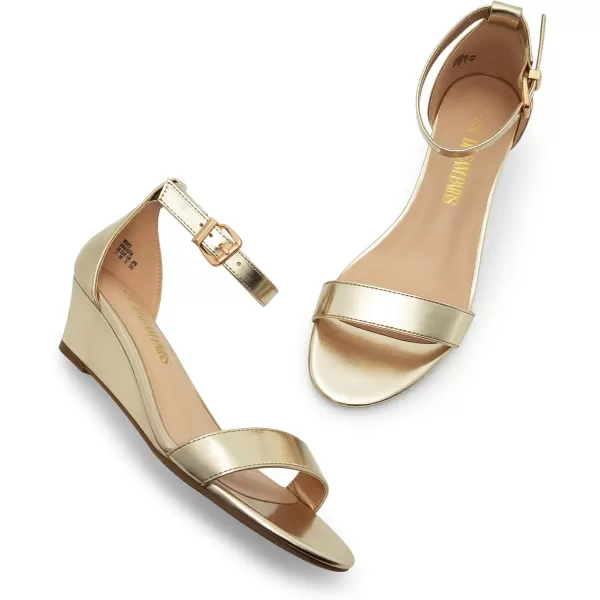 imageDREAM PAIRS Womens Ingrid Ankle Strap Low Wedge SandalGoldpu