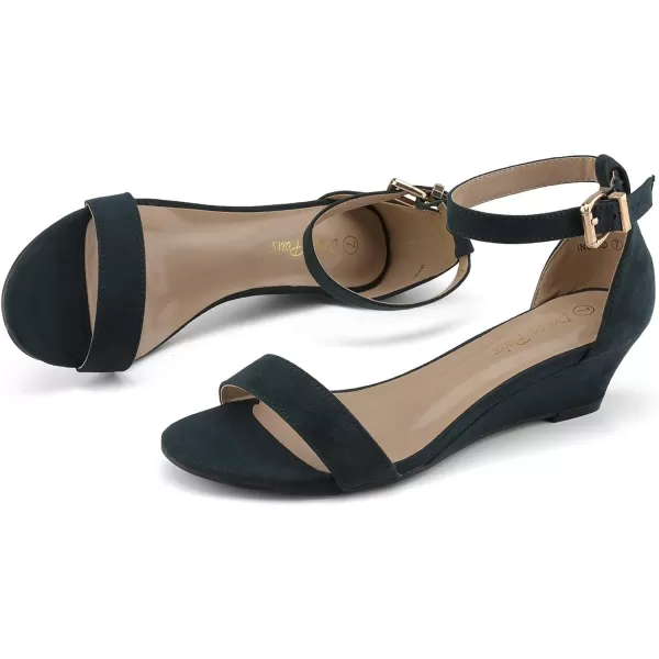 imageDREAM PAIRS Womens Ingrid Ankle Strap Low Wedge SandalNavy Suede