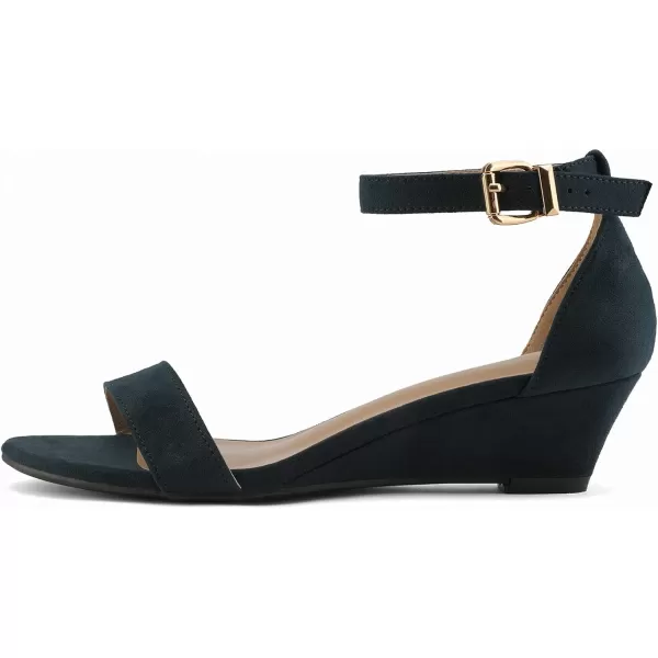imageDREAM PAIRS Womens Ingrid Ankle Strap Low Wedge SandalNavy Suede