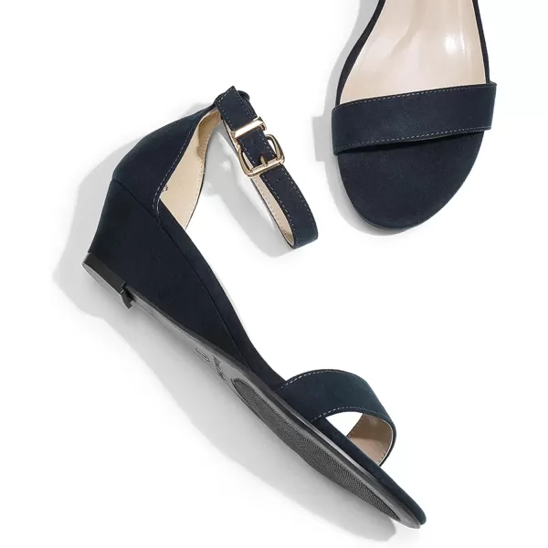 imageDREAM PAIRS Womens Ingrid Ankle Strap Low Wedge SandalNavysuede1