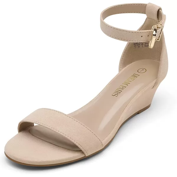 imageDREAM PAIRS Womens Ingrid Ankle Strap Low Wedge SandalNude Suede