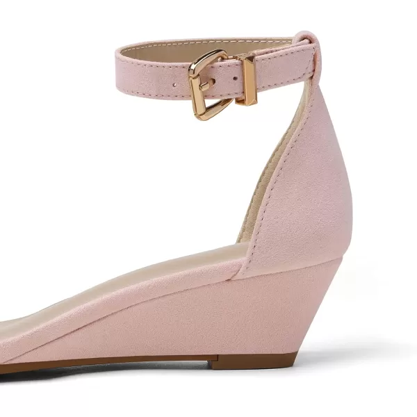 imageDREAM PAIRS Womens Ingrid Ankle Strap Low Wedge SandalPink Suede