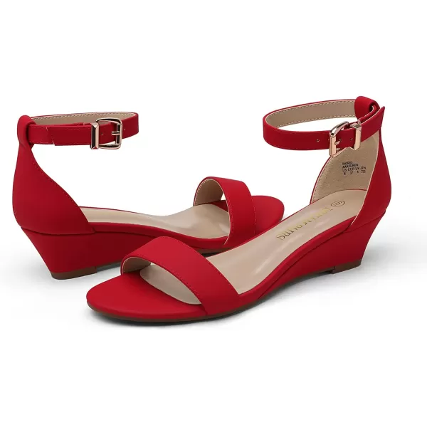 imageDREAM PAIRS Womens Ingrid Ankle Strap Low Wedge SandalRedNubuck