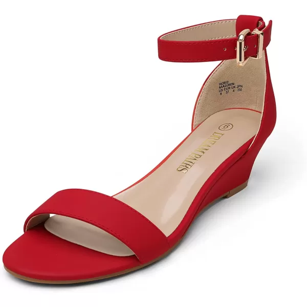 imageDREAM PAIRS Womens Ingrid Ankle Strap Low Wedge SandalRedNubuck