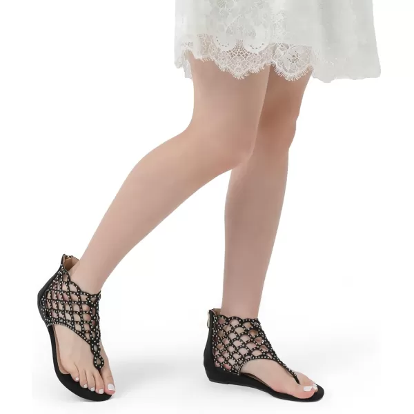 imageDREAM PAIRS Womens Jewel Rhinestones Design Ankle High Flat SandalsBlack