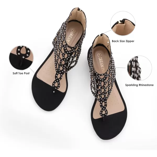 imageDREAM PAIRS Womens Jewel Rhinestones Design Ankle High Flat SandalsBlack