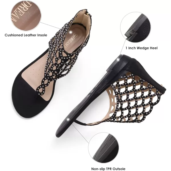 imageDREAM PAIRS Womens Jewel Rhinestones Design Ankle High Flat SandalsBlack
