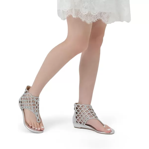 imageDREAM PAIRS Womens Jewel Rhinestones Design Ankle High Flat SandalsSilver