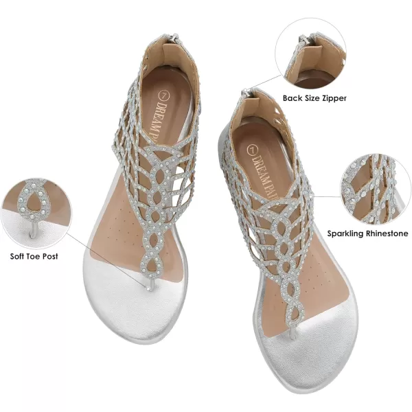 imageDREAM PAIRS Womens Jewel Rhinestones Design Ankle High Flat SandalsSilver