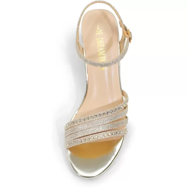 imageDREAM PAIRS Womens Kitten Heels Open Toe Fashion Comfortable Low Heels for Daily Casual Dressy Wedding Party Evening SandalsGoldglitter
