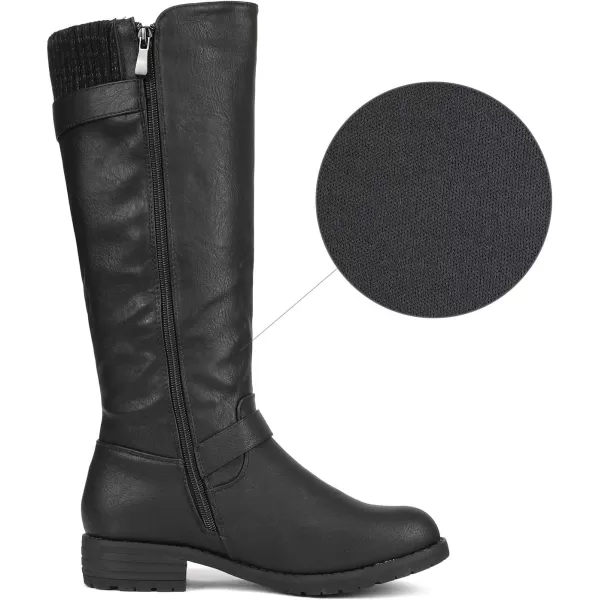 imageDREAM PAIRS Womens Knee High Boots Comfortable Riding Boots Side Zipper with BuckleBlack