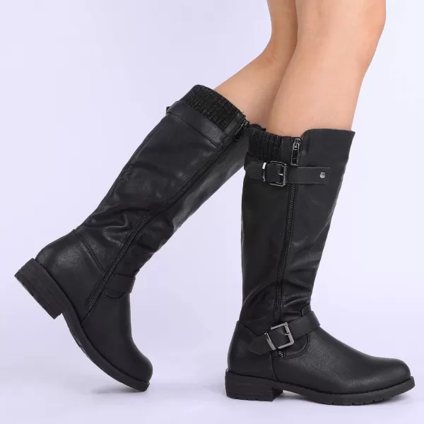 imageDREAM PAIRS Womens Knee High Boots Comfortable Riding Boots Side Zipper with BuckleBlack