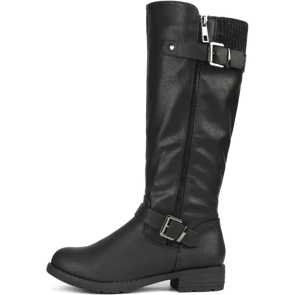 imageDREAM PAIRS Womens Knee High Boots Comfortable Riding Boots Side Zipper with BuckleBlack