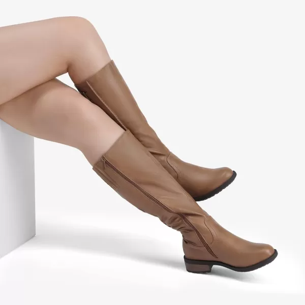 imageDREAM PAIRS Womens Knee High Boots Utah Low Stacked Heel Knee High Riding BootsArmycamel