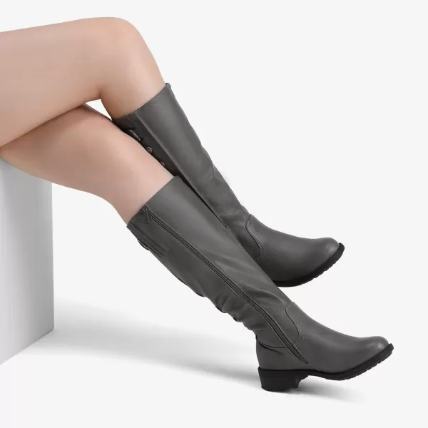 imageDREAM PAIRS Womens Knee High Boots Utah Low Stacked Heel Knee High Riding BootsArmygrey